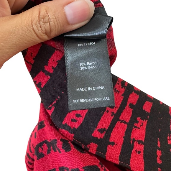 Ali Miles Printed Crinkle Button Front Tunic Blouse Top Plus Size 2X Black Work - Picture 8 of 10